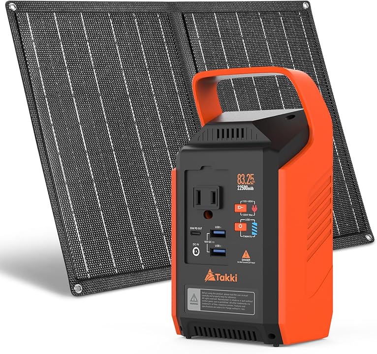 Takki 120W Peak Solar Generator Portable Power Station with Solar Panels 21W